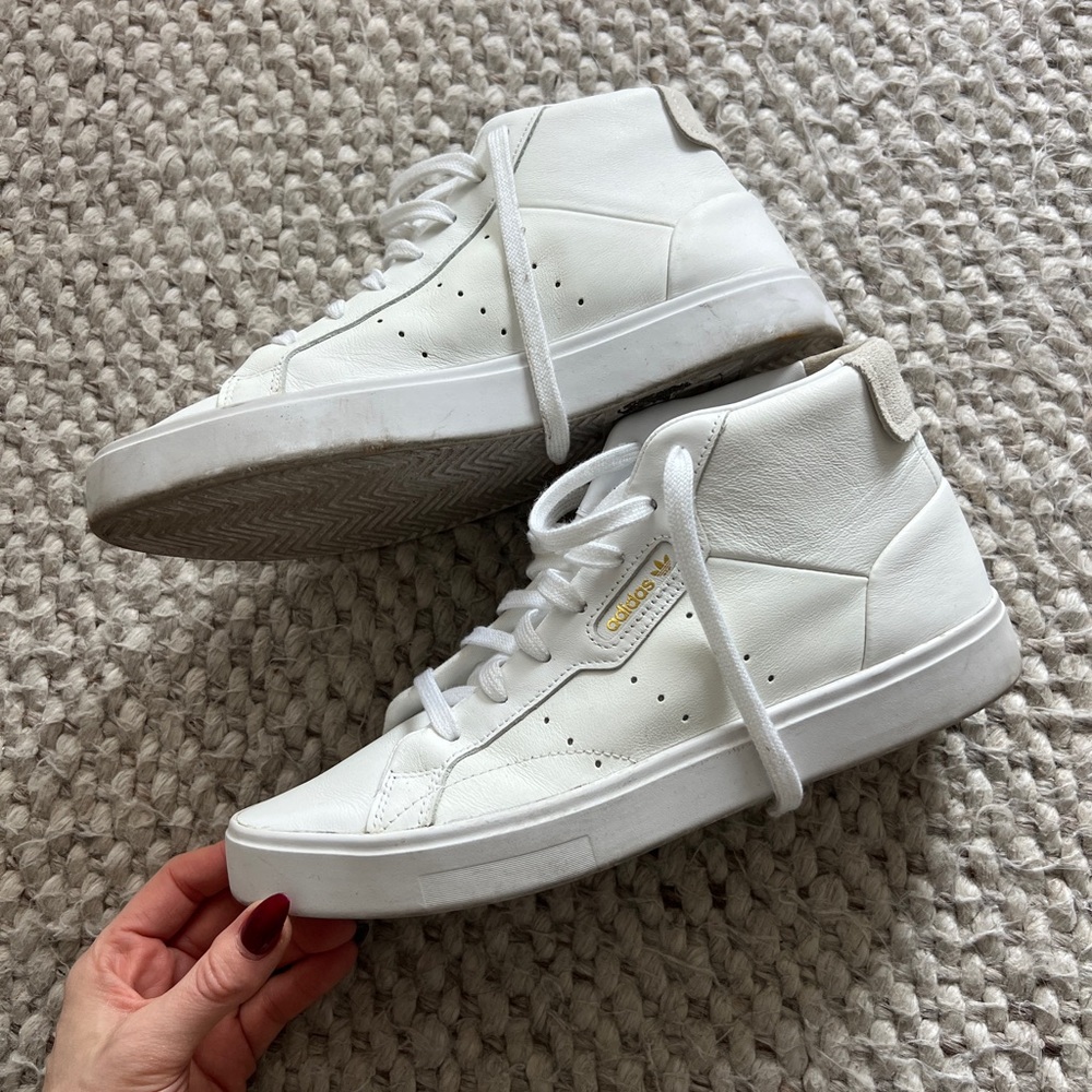 Adidas White and Gold High-Top Sneakers - Picture 2 of 5
